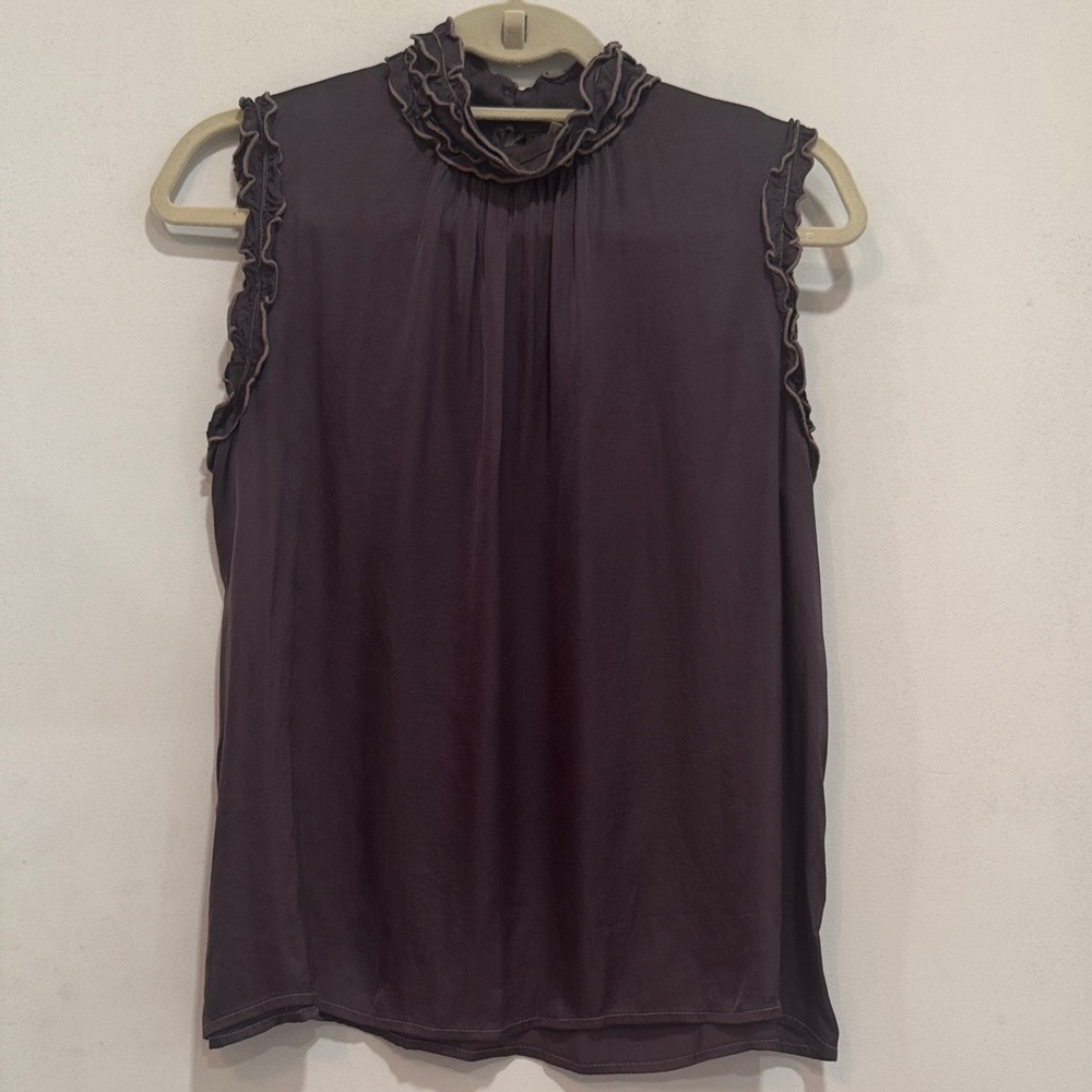 Stark X Size Small Chic Ruffled Sleeveless Blouse - Dark Gray